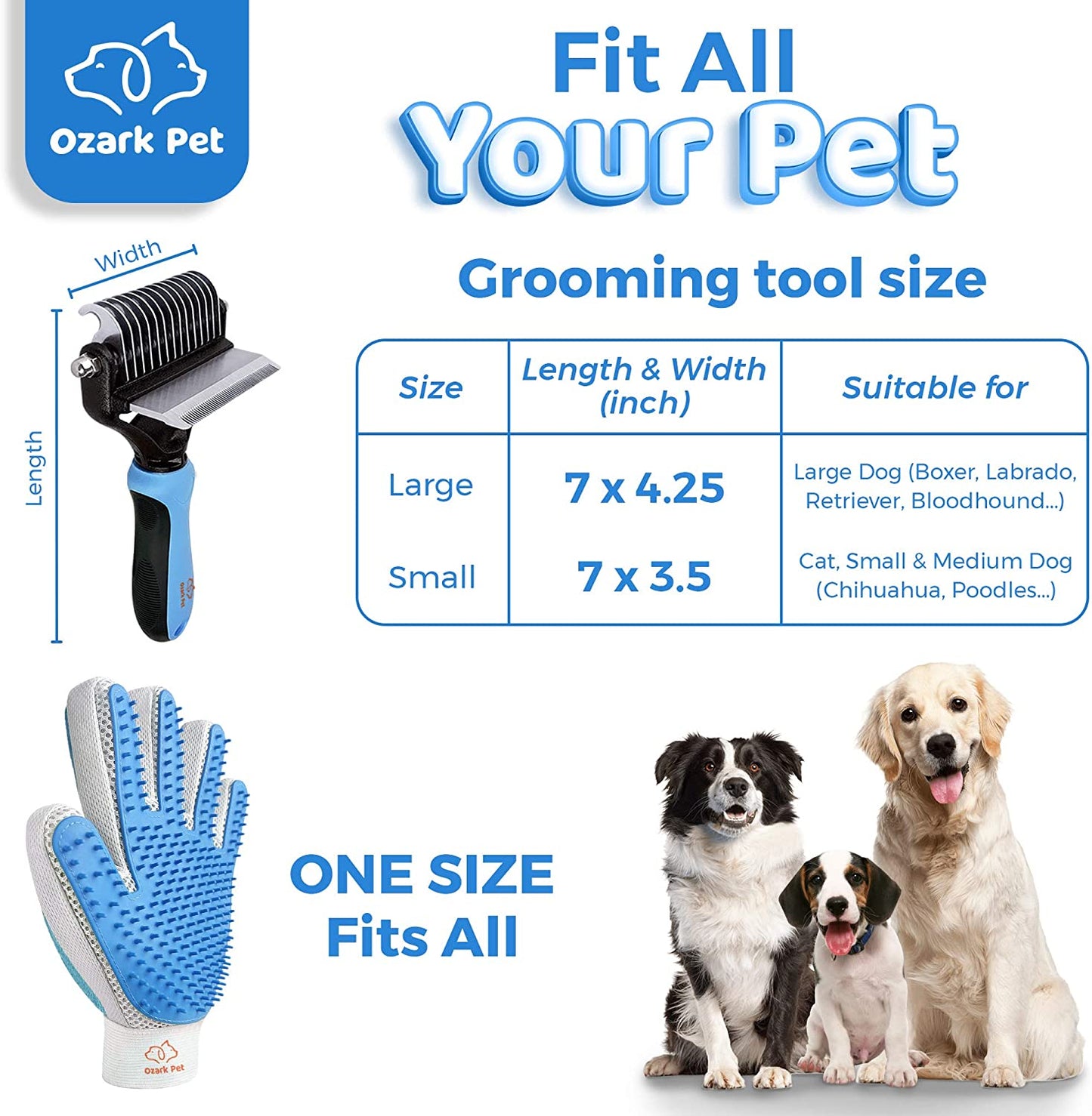 Dog & Cat Grooming Brush Set: Deshedding, Dematting Tools & Shedding Glove