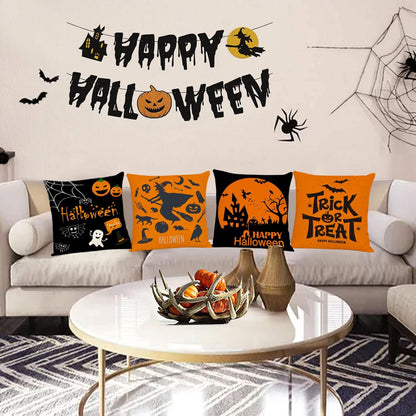 Set of 4 Halloween Fall Black Decorative Throw Pillows 