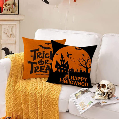 Set of 4 Halloween Fall Black Decorative Throw Pillows 