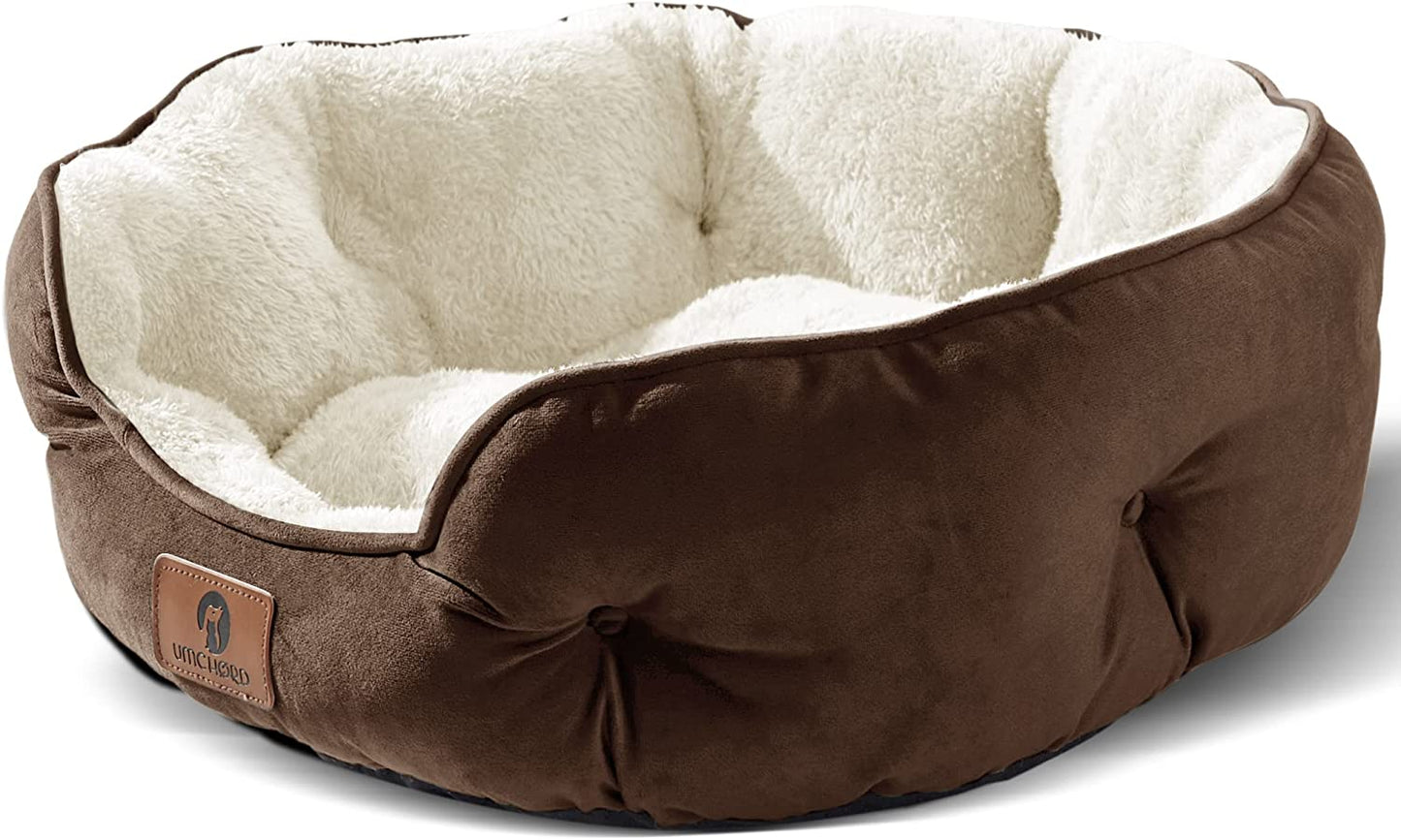 Extra Soft 20-Inch Pet Bed for Small Dogs and Cats - Machine Washable, Anti-Slip, Water-Resistant, Brown