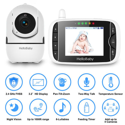 Baby Monitor HB65 with Remote Pan-Tilt-Zoom Camera, 3.2-Inch Video Display, Night Vision, 2-Way Audio, Temperature Sensor, and 960-Foot Range.