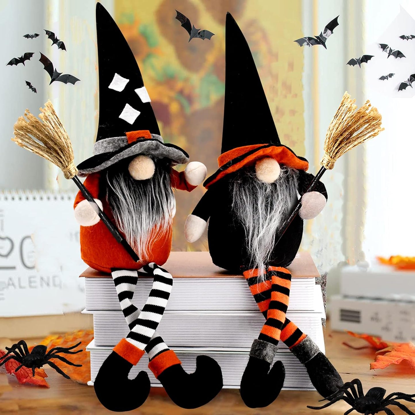 2PC Halloween Witch Gnomes Plush with Broom