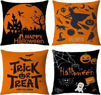 Set of 4 Halloween Fall Black Decorative Throw Pillows 