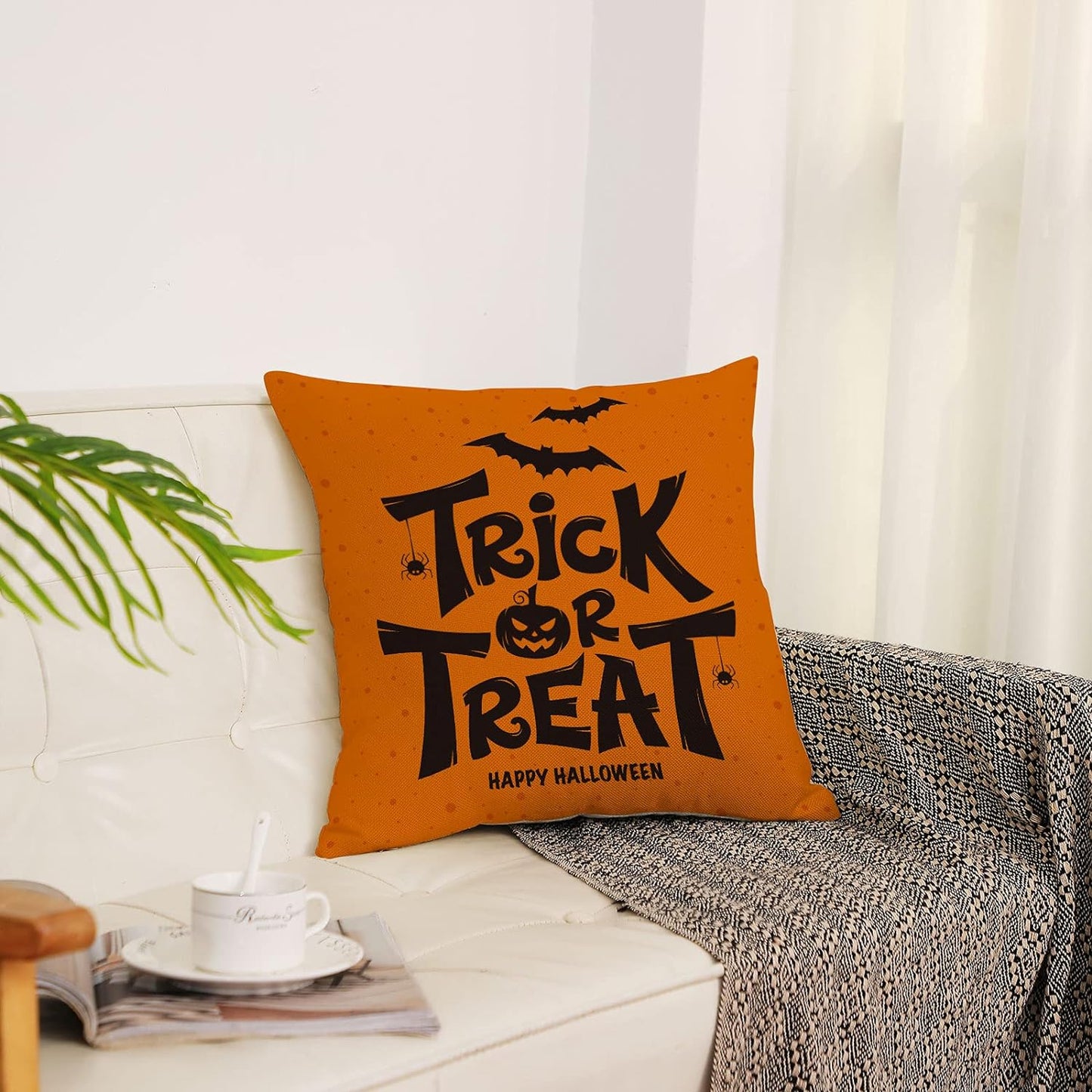 Set of 4 Halloween Fall Black Decorative Throw Pillows 