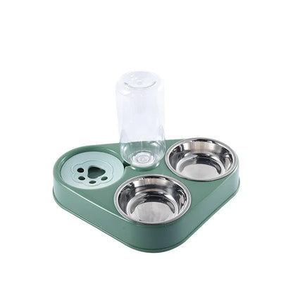 Oulylan 3In1 Pet Dog Cat Food Bowl with Bottle Automatic Drinking Feeder Fountain Durable Stainless Steel 3 Bowls Pet Supplies