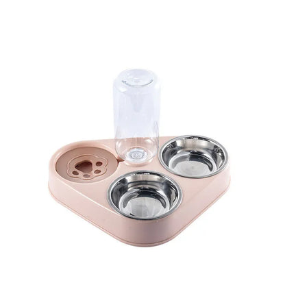 Oulylan 3In1 Pet Dog Cat Food Bowl with Bottle Automatic Drinking Feeder Fountain Durable Stainless Steel 3 Bowls Pet Supplies