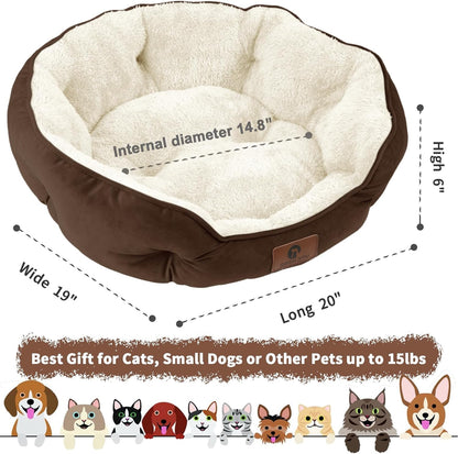 Extra Soft 20-Inch Pet Bed for Small Dogs and Cats - Machine Washable, Anti-Slip, Water-Resistant, Brown