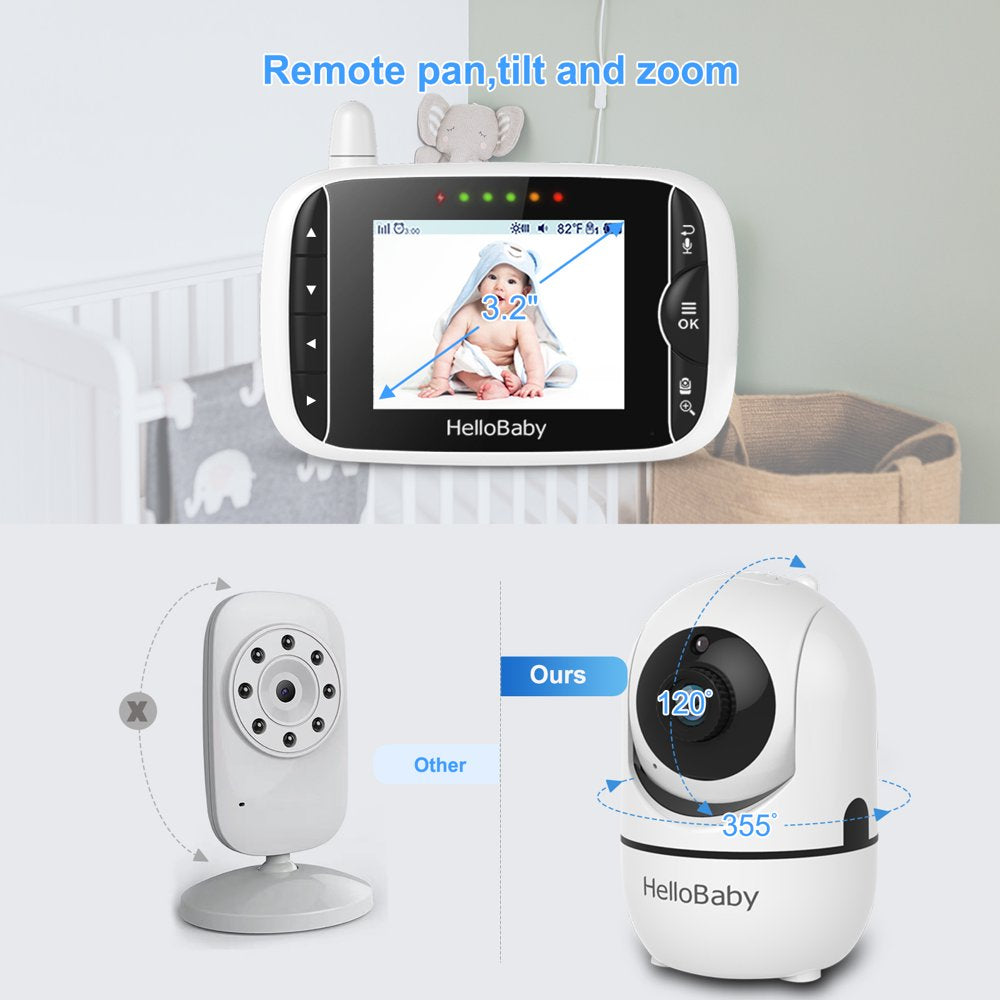 Baby Monitor HB65 with Remote Pan-Tilt-Zoom Camera, 3.2-Inch Video Display, Night Vision, 2-Way Audio, Temperature Sensor, and 960-Foot Range.