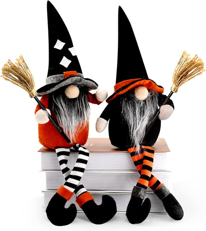 2PC Halloween Witch Gnomes Plush with Broom