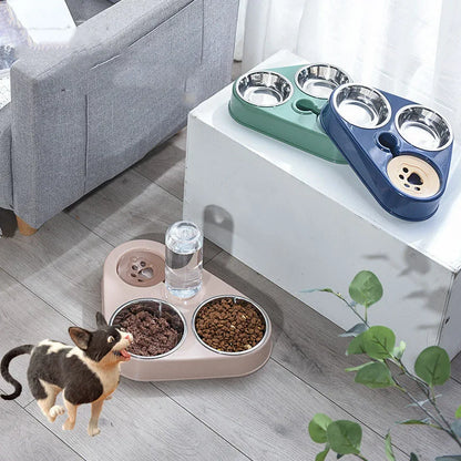 Oulylan 3In1 Pet Dog Cat Food Bowl with Bottle Automatic Drinking Feeder Fountain Durable Stainless Steel 3 Bowls Pet Supplies