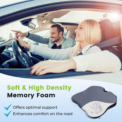 Car Seat Cushion for Car Seat Driver/Passenger - Wedge Car Seat Cushions for Driving Improve Driving Vision/Posture - Memory Foam Butt Pillow/Sciatica Pain Relief Pillow (Mesh Cover,Gray)