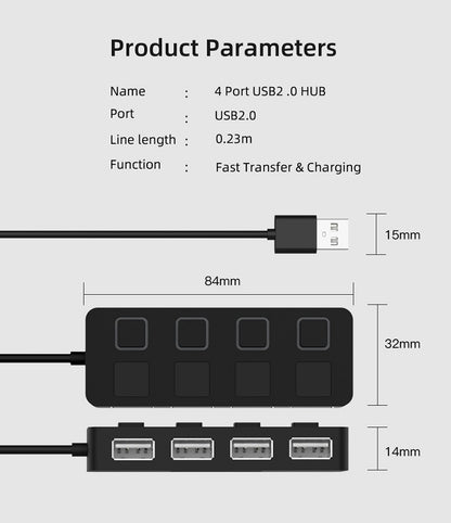 USB 2.0 HUB with Multi USB Splitter: Expand Your Laptop or PC