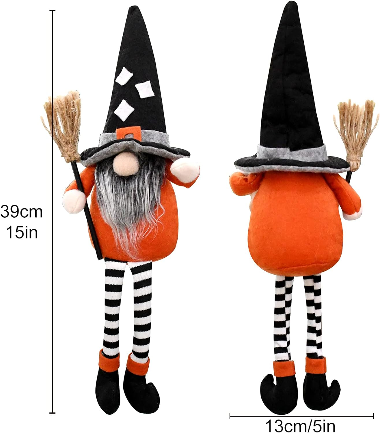 2PC Halloween Witch Gnomes Plush with Broom