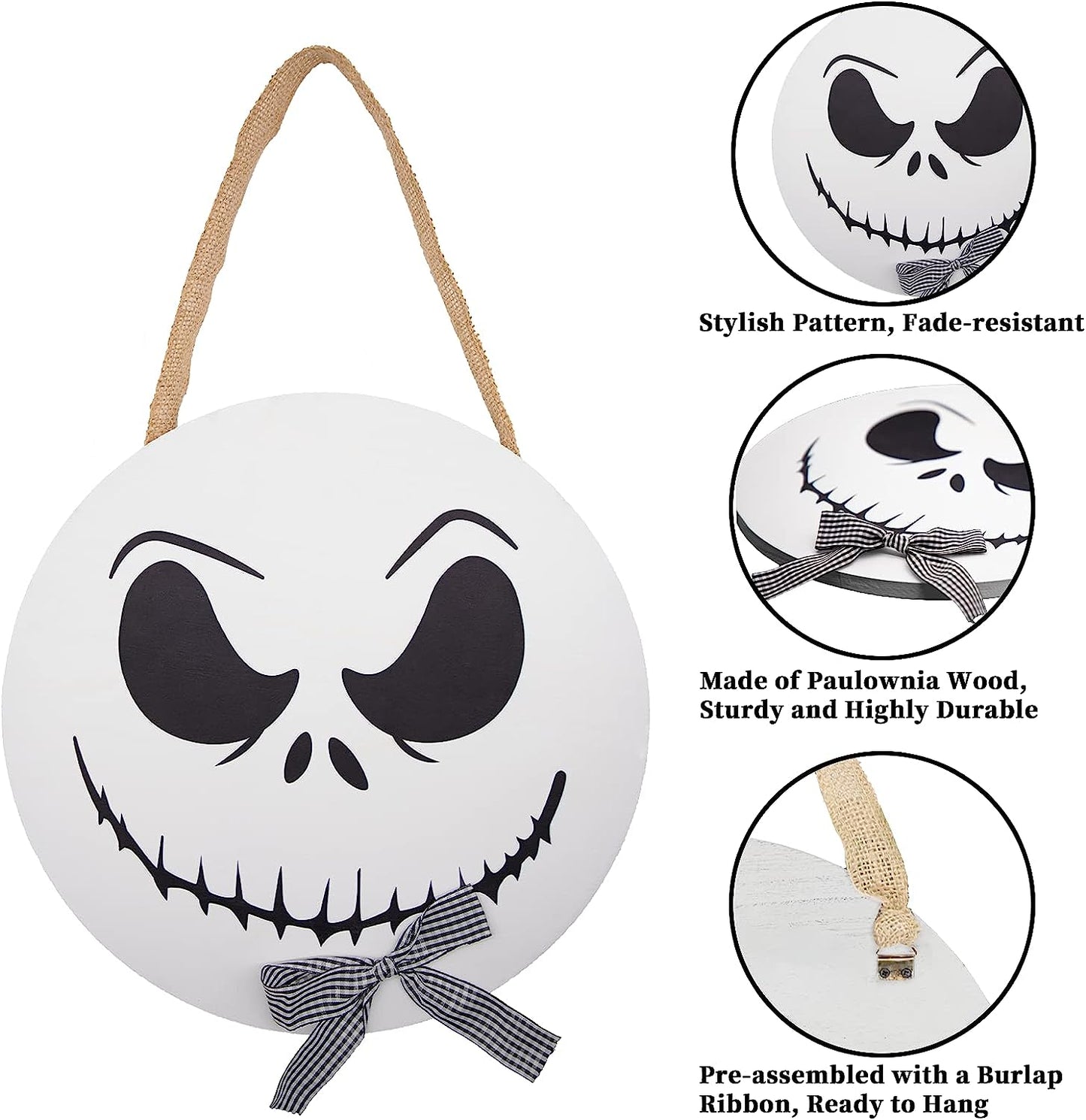 Halloween Decorations - 12'' Wooden Jack Skellington Door Hanger