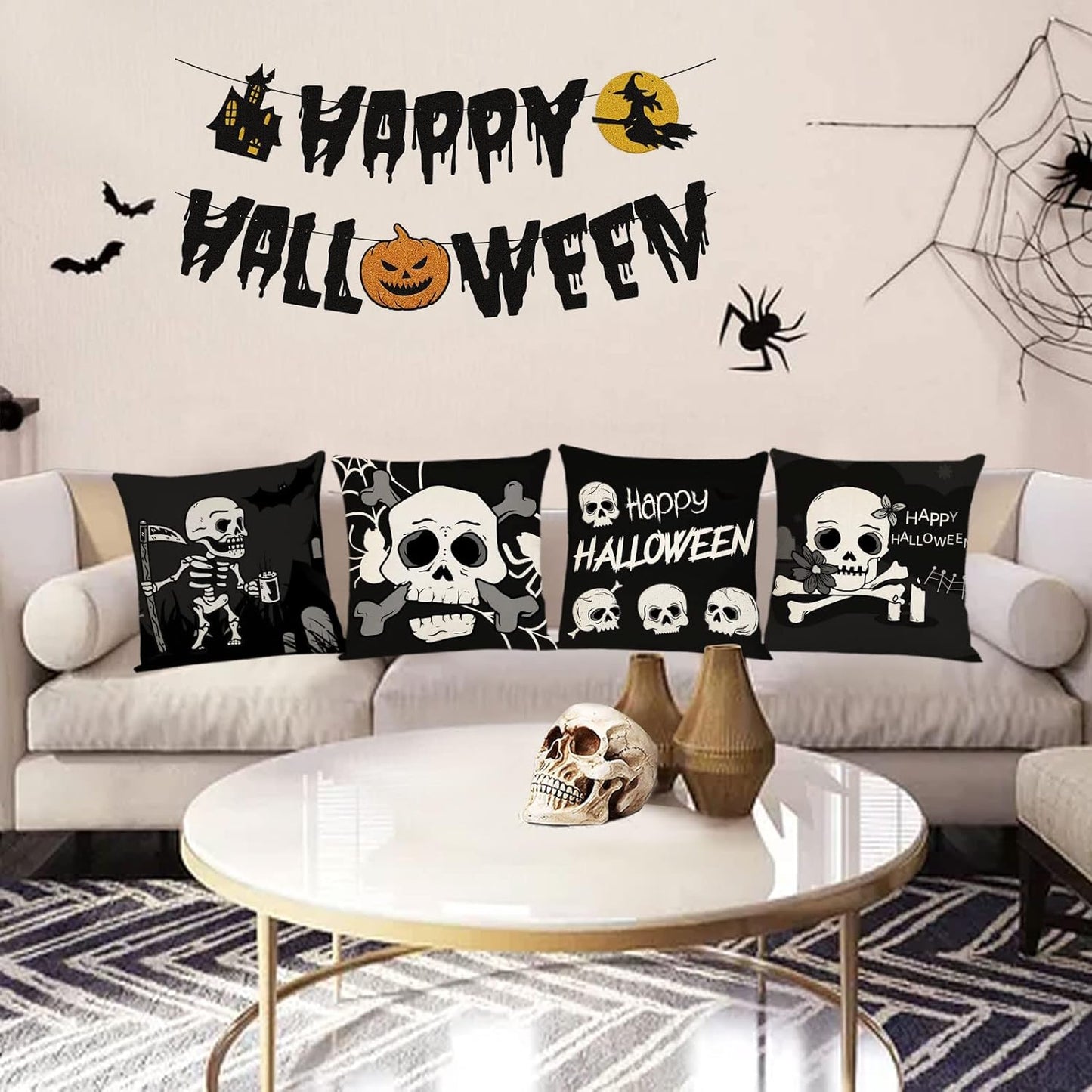 Halloween Pillow Covers 18X18 Set of 4 Black Halloween