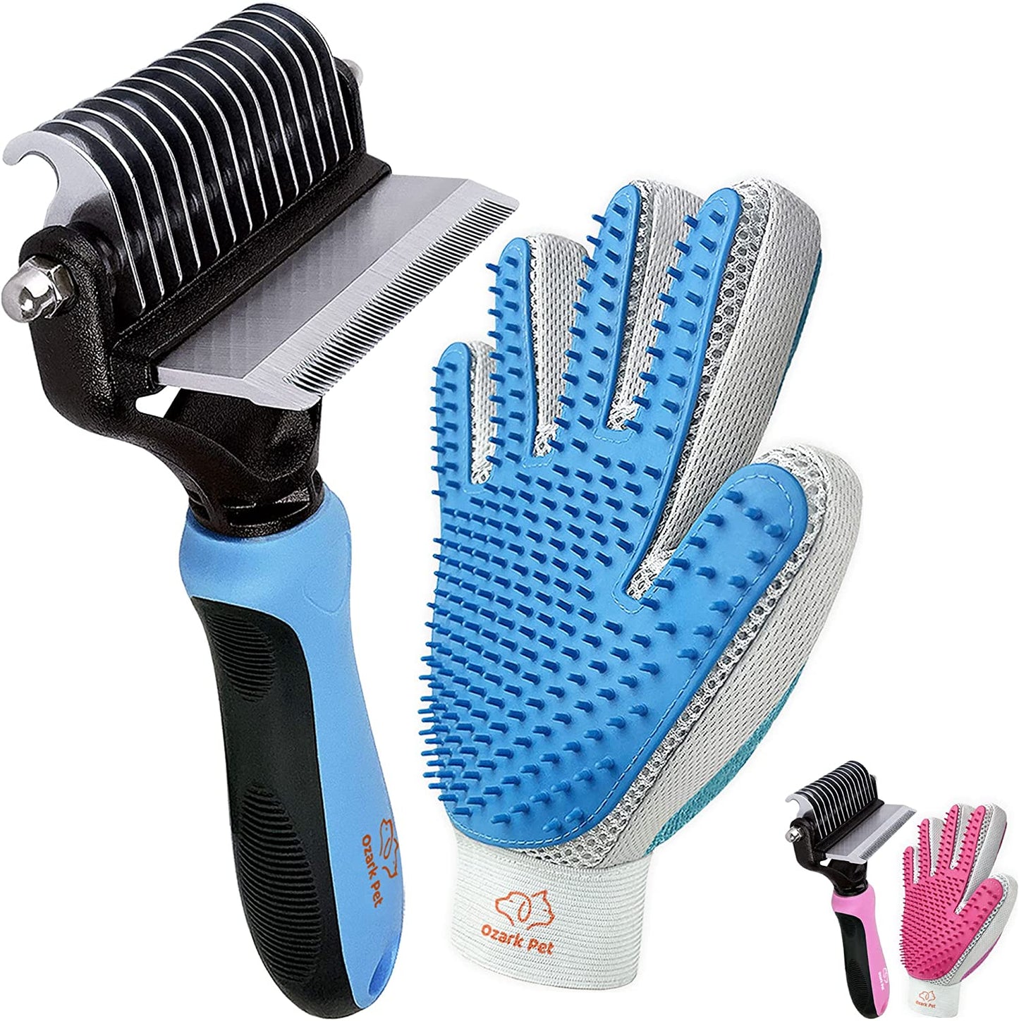 Dog & Cat Grooming Brush Set: Deshedding, Dematting Tools & Shedding Glove