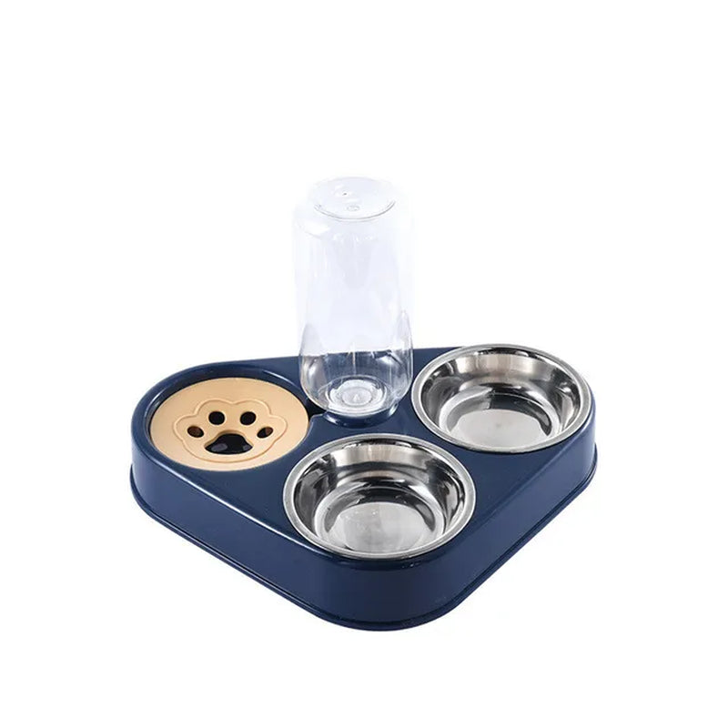 Oulylan 3In1 Pet Dog Cat Food Bowl with Bottle Automatic Drinking Feeder Fountain Durable Stainless Steel 3 Bowls Pet Supplies