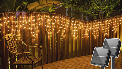 🌟 Solar Icicle Curtain Lights - Perfect for Festive Outdoor Decor 🌟